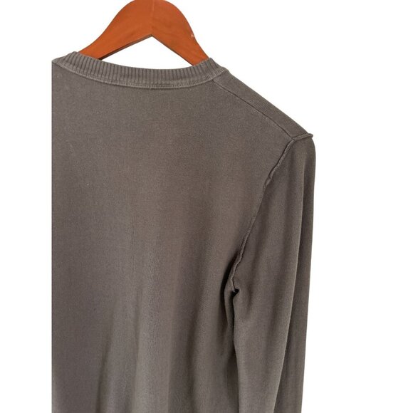 Sisley Mens Brown V-Neck Button-Up Cardigan Sweater With Scull Patch Logo - Picture 6 of 10